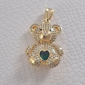 Diamonds & Emerald Heart Bear Pendant